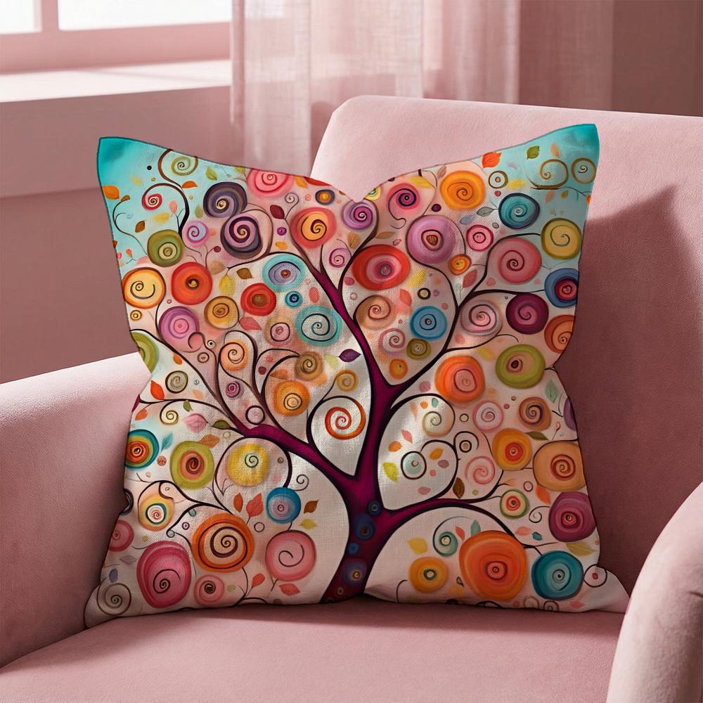 Colored Tree Cushion Cover Multi-Scene Pillow Cover for Home & Car - Reversible, Soft & Durable for Daily Use