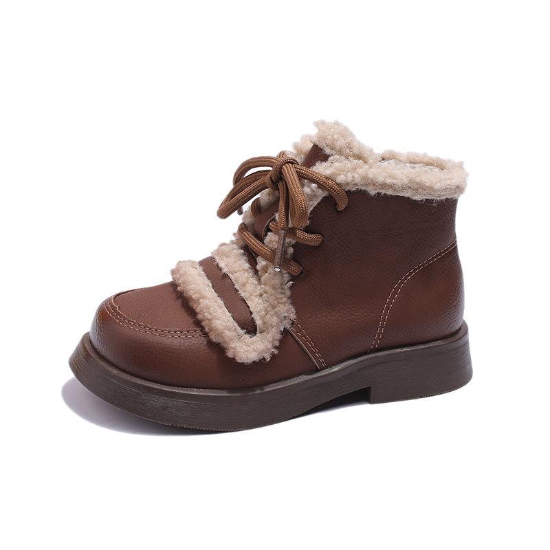 Girls Korean Version Plus Velvet and Thick Lamb Wool To Keep Warm Winter New Big Boys Leather Boots Tide