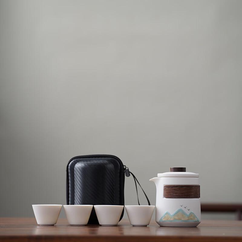 Palace Museum Ceramic Travel Tea Set - Elegant White Distant Mountain