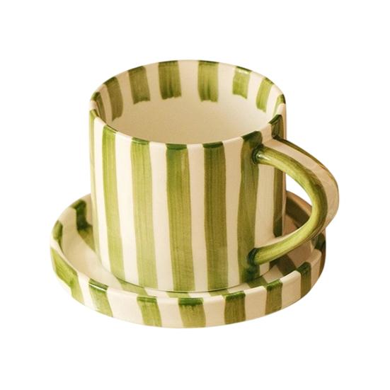 Vintage Ceramic Coffee Mug & Saucer Set Handled Microwave Dishwasher Safe Espresso Cups Gift for Weddings Anniversaries Bridal Shower