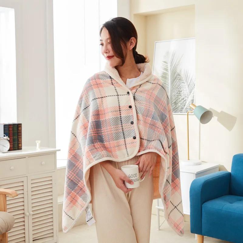 

Флисовое носимое одеяло, теплое пончо, плед с пуговицами, плюшевое одеяло без рукавов для женщин, накидка-накидка для легкого клетчатого дизайна 100X140cm