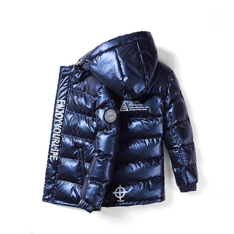 Boys' Hooded Winter Jacket - Thick, Warm, Cotton-Padded Coat with Shiny, Wash-Free Outerwear for Big Kids
