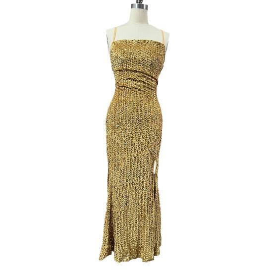 Women's Sparkly Sequin Long Formal Dress Square Neck Backless Split Mermaid Prom Dress Spaghetti Strap Evening Party Gown