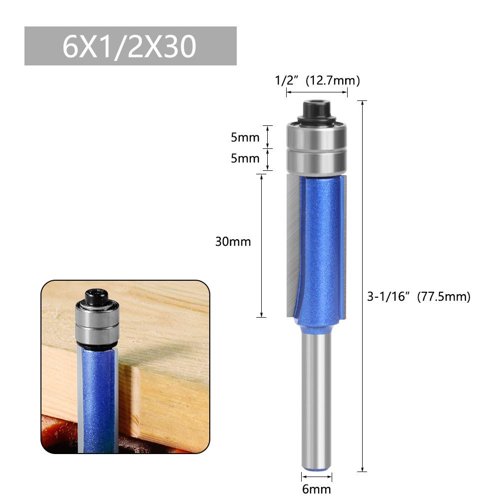 Shimmering Silver Blue Woodworking Double-Edge Trimmer with 6/6.35 Shank & Double Bearing Bakelite Milling Cutter