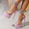 Street Style CRYSTAL PVC Transparent Stiletto Heels Sandals Women Banquet Striptease Platform Pumps Lace Up Shoes