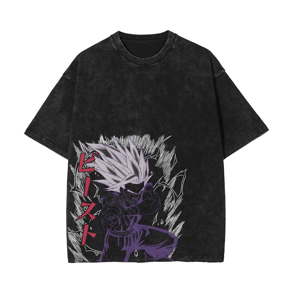 Dragon Ball Gohan Beast T Shirt Men Acid Wash Oversized Anime Purple Energy Cotton Vintage Gym Streetwear Graphic Top Tee