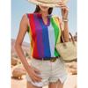 Summer Basic Shirt Top with Colorful Striped V-neck Shirt Blouses & Shirts