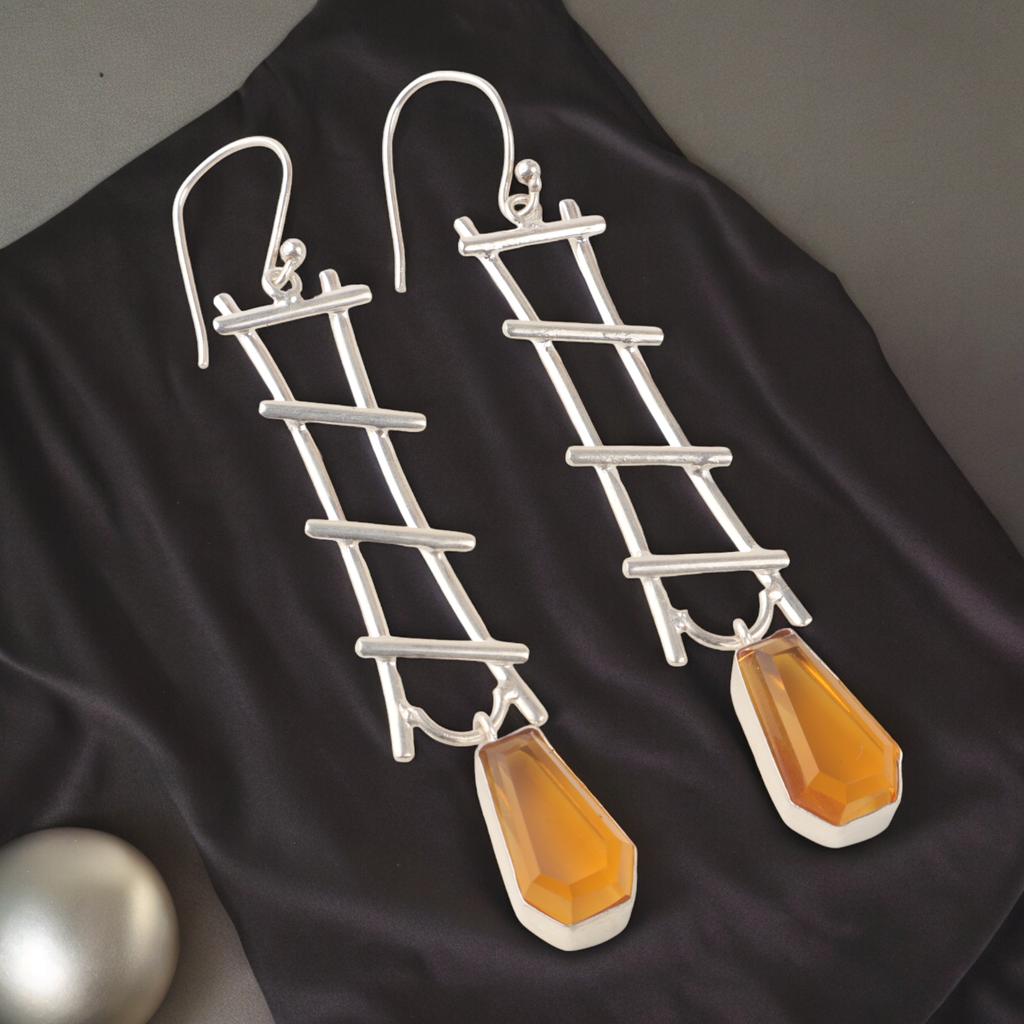 Citrine Gemstone 925 Sterling Silver Jewelry Handcrafted Earrings 3.33" For Gift EE-133-7