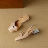 Krazing Pot Sheepskin Cow Skin Summer Size 40 Med Heels Butterfly-knot Decoration Square Toe Slingback Wedding Pumps