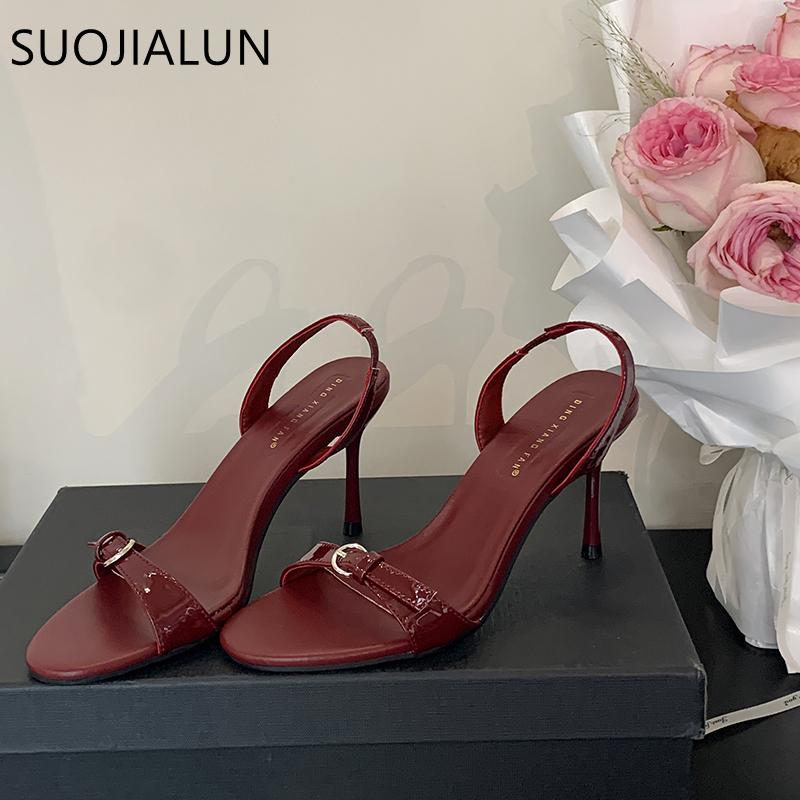 Fashion SUOJIALUN 2025 Summer New Brand Women Sandal Fashion Buckle Ladies Elegant Gladiator Shoes Thin High Heel Outdoor Dress Pumps Sh