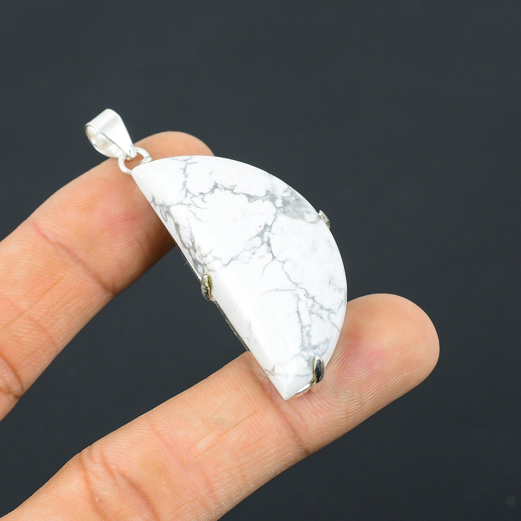 

Womens day Sale 925 Silver Crescent Howlite Gemstone Birthday Ethnic New Pendant