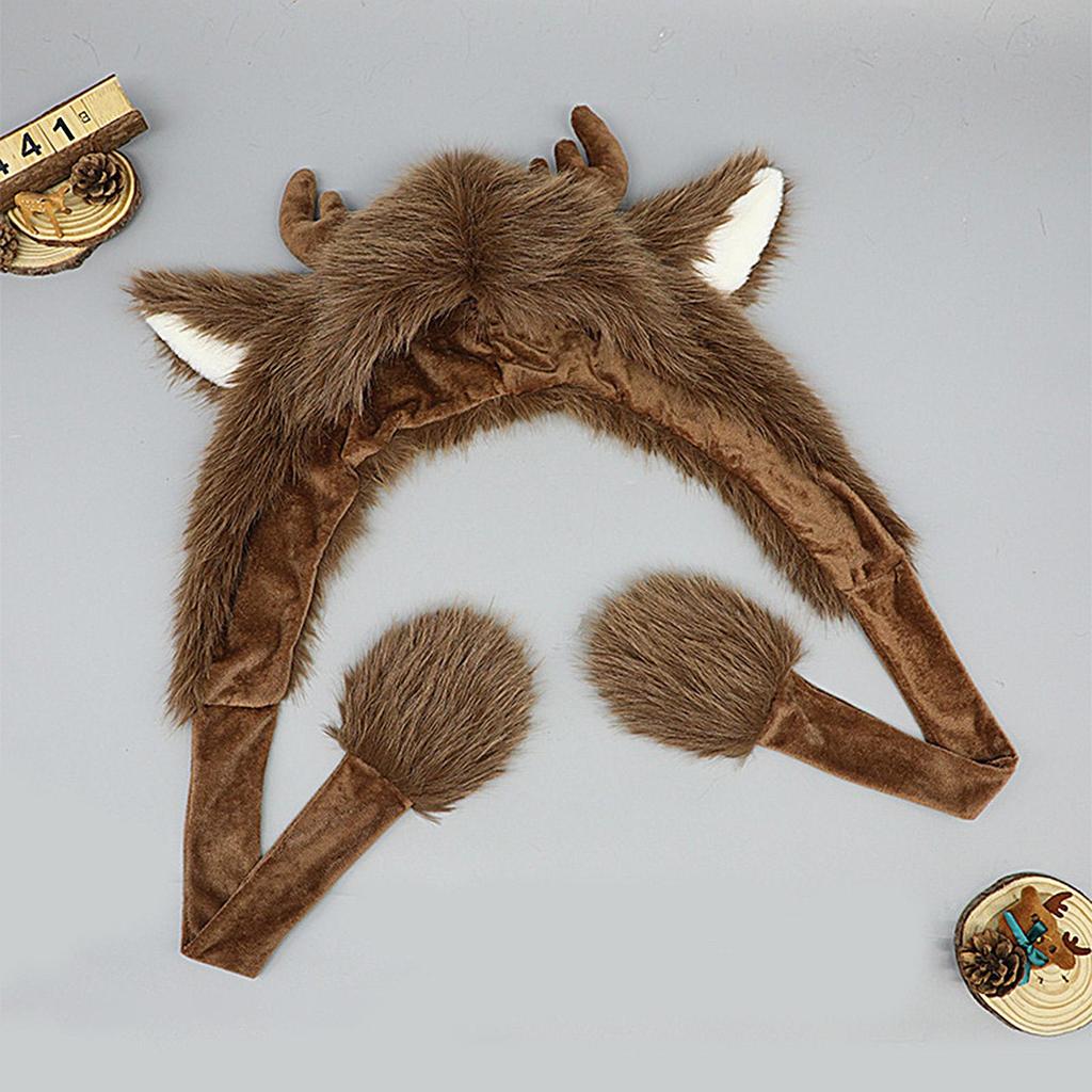 Animal Hats Christmas Reindeer Antlers Headwear Funny Animal Theme Hooded Hats For Cosplay Party Outdoor Skiing Travel Cycling