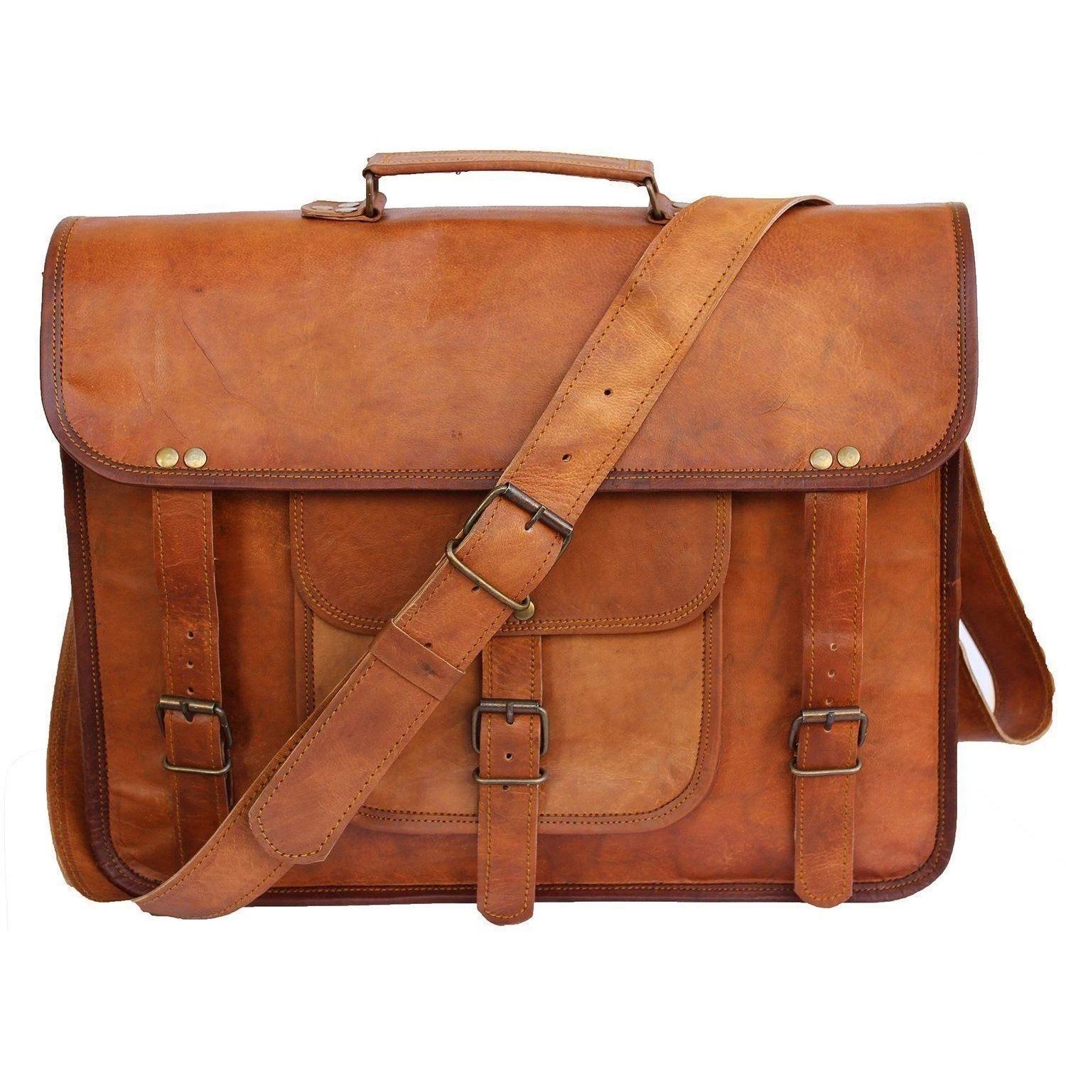 

Мужская сумка-мессенджер через плечо из натуральной кожи рыжевато-коричневого цвета, винтажная коричневая, для ноутбука, портфель 18 x 14 x 6 in