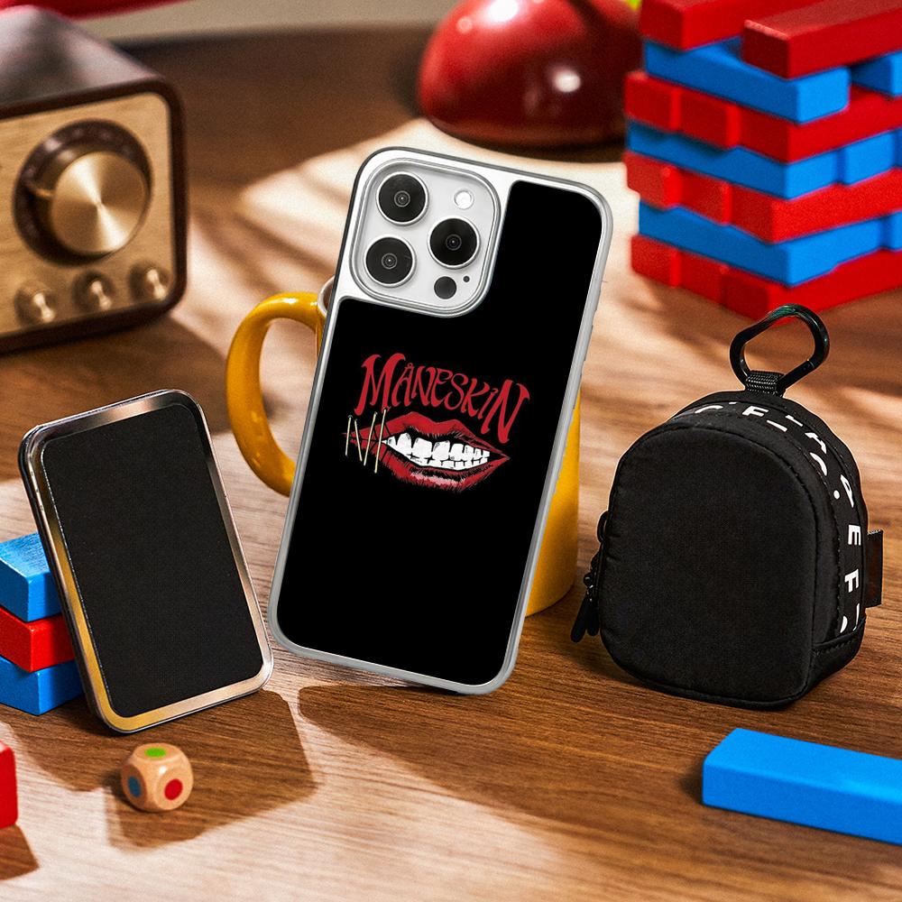 ManeS-skinS Hip Hop Band Poster Phone Case for iPhone 16 15 14 13 12 11 Pro Max Sheepskin Silver-edged Protective Case