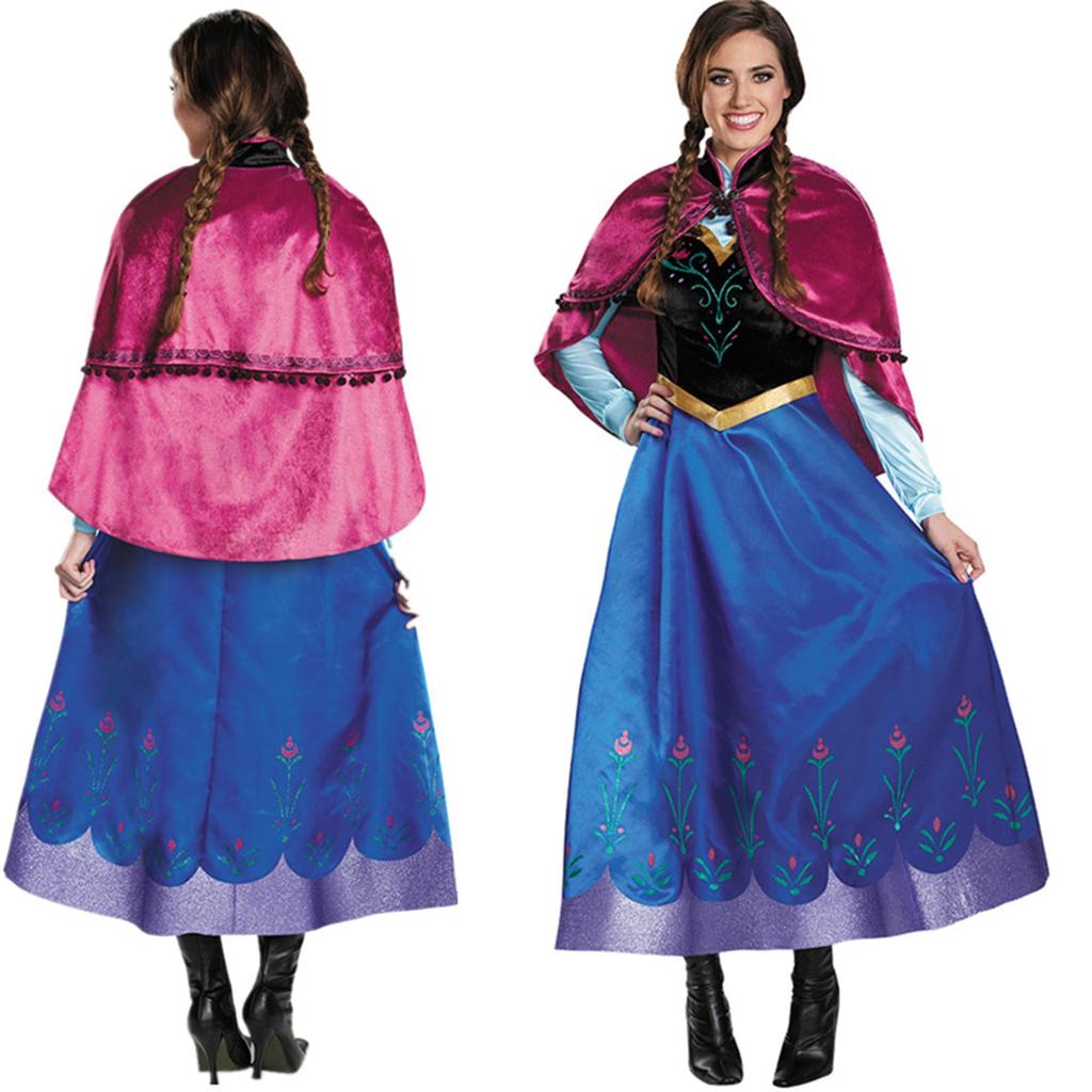 ChicFlow Halloweenský kostým Anna Malá sestra Princezna Princeznovská párty oblek, Šaty ve stylu Elsy Anny, Roba, Dámský, Maškarní, Hra na role, Kostým,