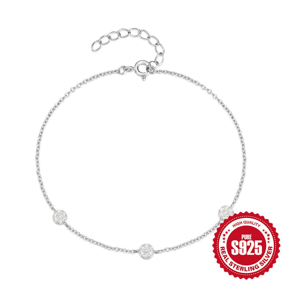 

Стильный и простой браслет из стерлингового серебра S925 с тремя круглыми фирменными бриллиантами, подходящий на каждый день для женщин 925 Silver платиновый