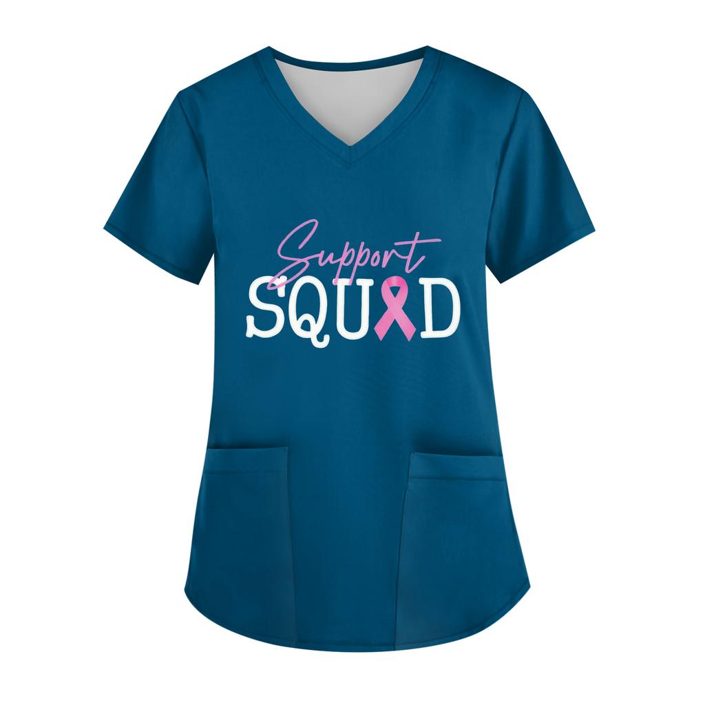 Women's V-Neck Short-Sleeve Pocketed Top With Side Slit