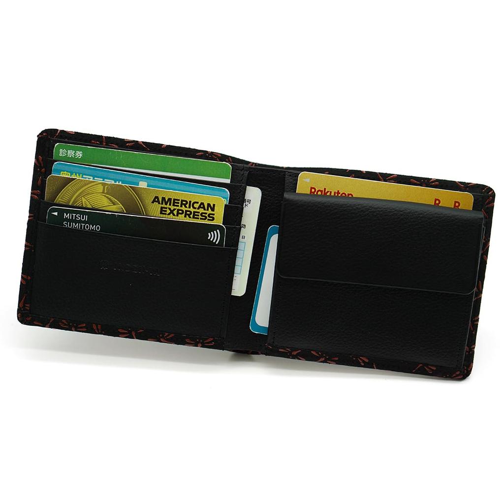 Inden Bifold Wallet with Coin Deerskin Traditional Made In 2006 Black with Red Dragonfly Inden-ya Purse, Men's Leather, Craft, Japan, No. ([21-008]
