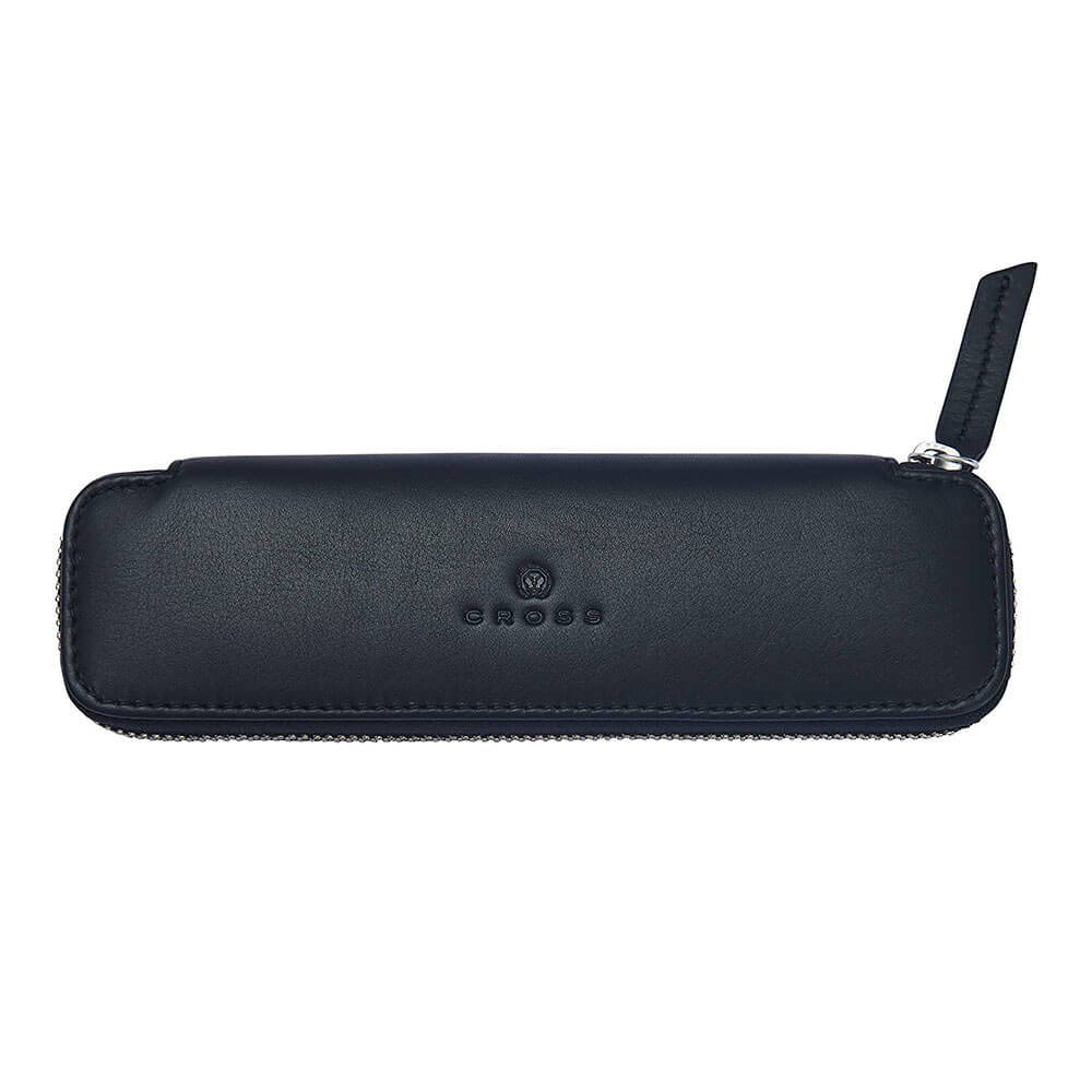 Cross Cross Leather Double Zip Close Pen Pouch