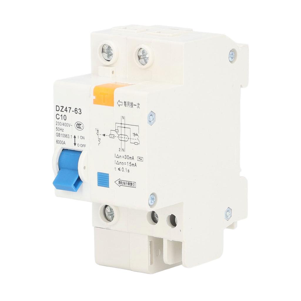 Circuit Breaker Mini MCB 1P+N 10A 230V 400V 30mA 6000A Breaking Capacity for Home