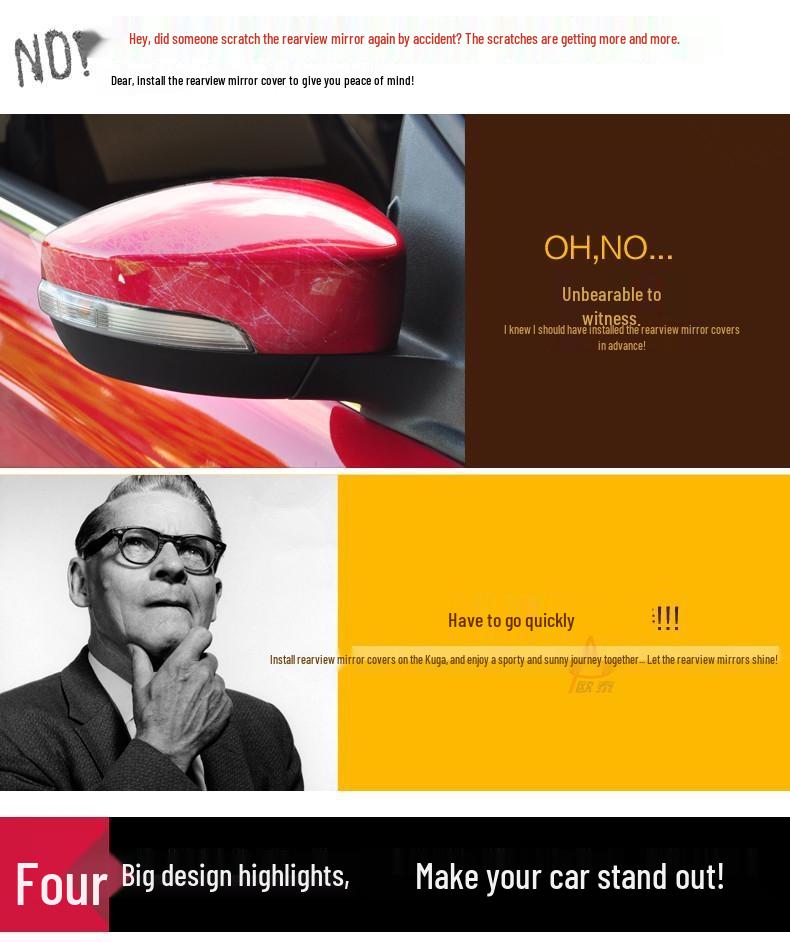 Rearview Mirror Cover Protector for 2013-2019 Ford Kuga: Enhanced Rear Mirror Decoration