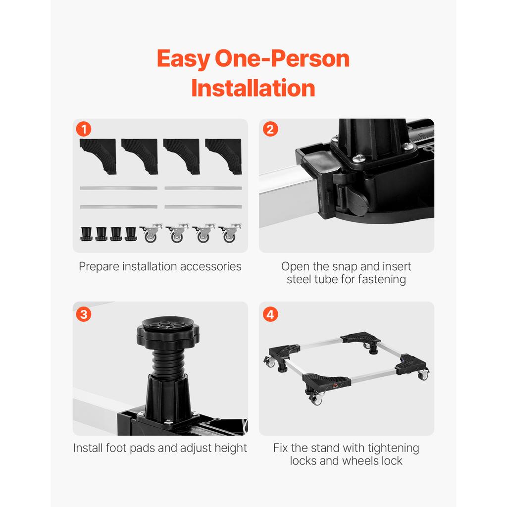 SucceBuy 1100 Lbs Furniture Mover Dolly Fridge Stand with 8 Locking Twin Wheels 27.5 -35.4in Adjustable Mobile Base for Washer
