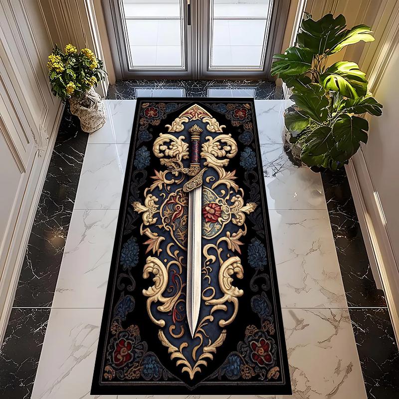 

Vintage Baroque Sword Runner Rug Collection Non Slip Wear Resistant Soft Washable Hallway Entryway Floor Mat 40X120CM