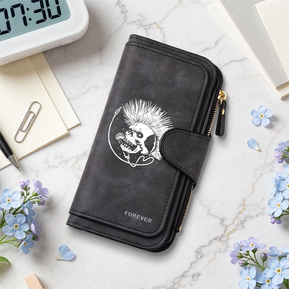 Punk Skull Printed Long Wallet Casual Card Holder Fashion Multi Slot Daily Purse