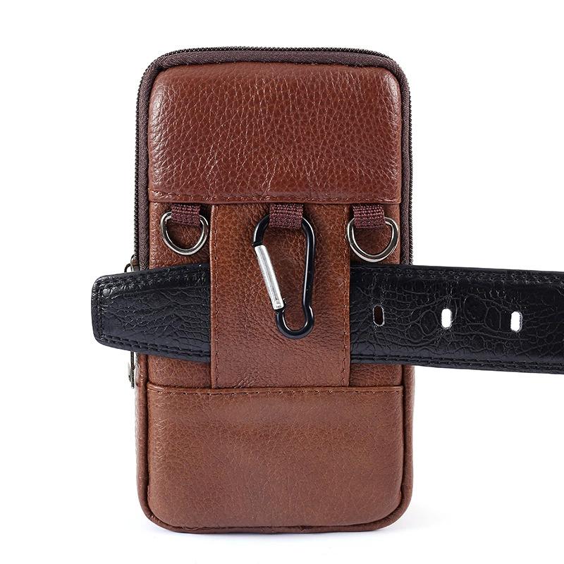 Genuine Leather Crossbody Phone Bag, Belt Pouch Phone Holster for Men, Multi-Pocket Waist Bag with Zipper , Card Holder, Hands-Free EDC Travel Wallet