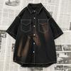 Fall Spring Men Shirt Loose Fit Japanese Style Single-breasted Lapel Half Sleeve Buttons Soft Breathable Mid Length Men Streetwear Top