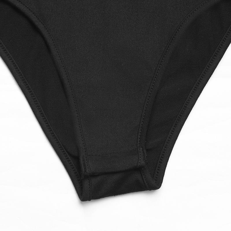 Elegant Lace Trim Bodycon Black Bodysuit with Square Neck