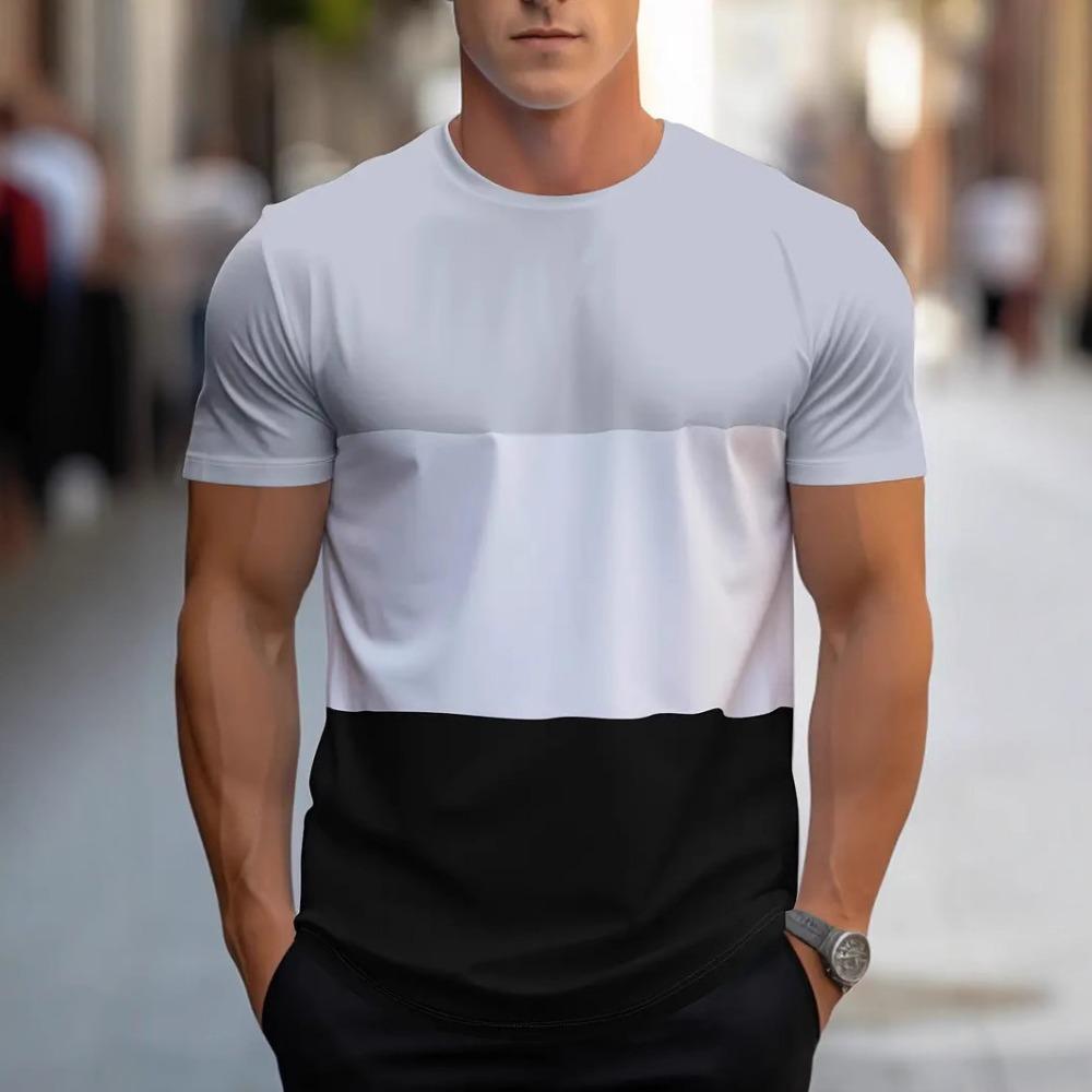 Summer men's simple daily casual loose T-shirt fashionable 3D printed personalized street round neck short sleeved men's clothing