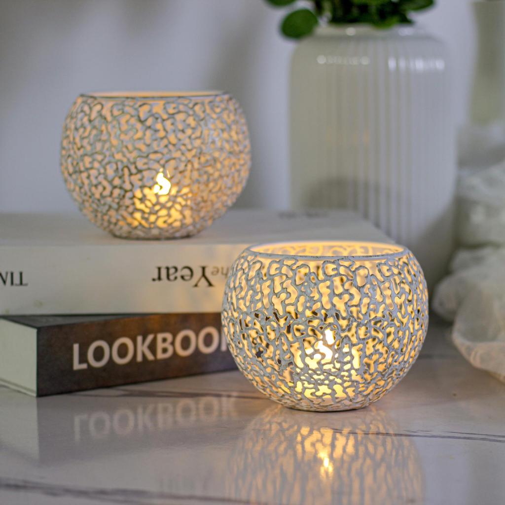 Golden Retro Electroplated Metal Candle Holder Cover Ornament with Ins Style Design
