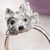 Yousheng Hand-Engraved Puppy Ring with Rhinestone Inlay, Polished Alloy Finish Finger Ring, Puppy Jewelry Gift for Dog Lovers