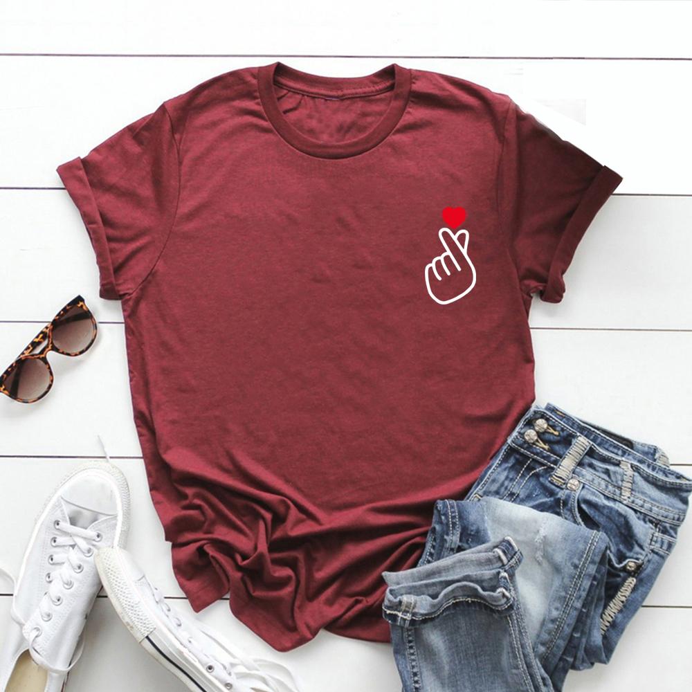 Korean Finger Love Symbol T-shirt Korean Finger Heart Kpop Shirt Women's Graphic T Shirts Cute K-Pop Tee Short Sleeve Female Top