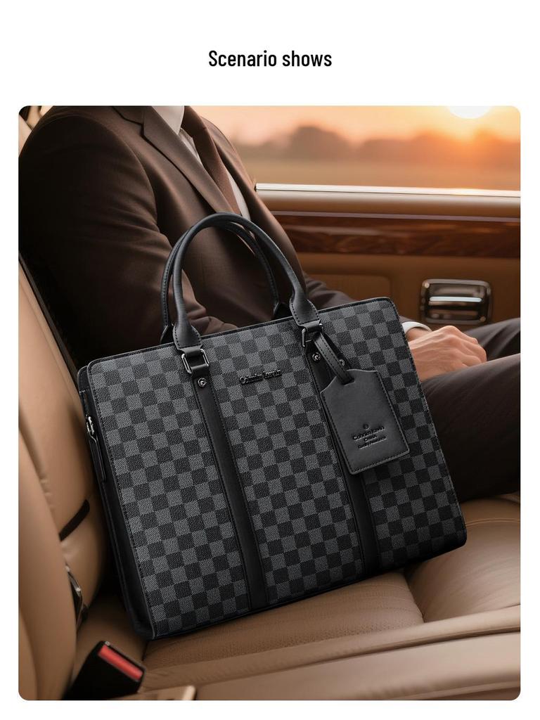 Men's Korean-Style Plaid Business Handbag: Trendy Large-Capacity Shoulder Bag & Briefcase