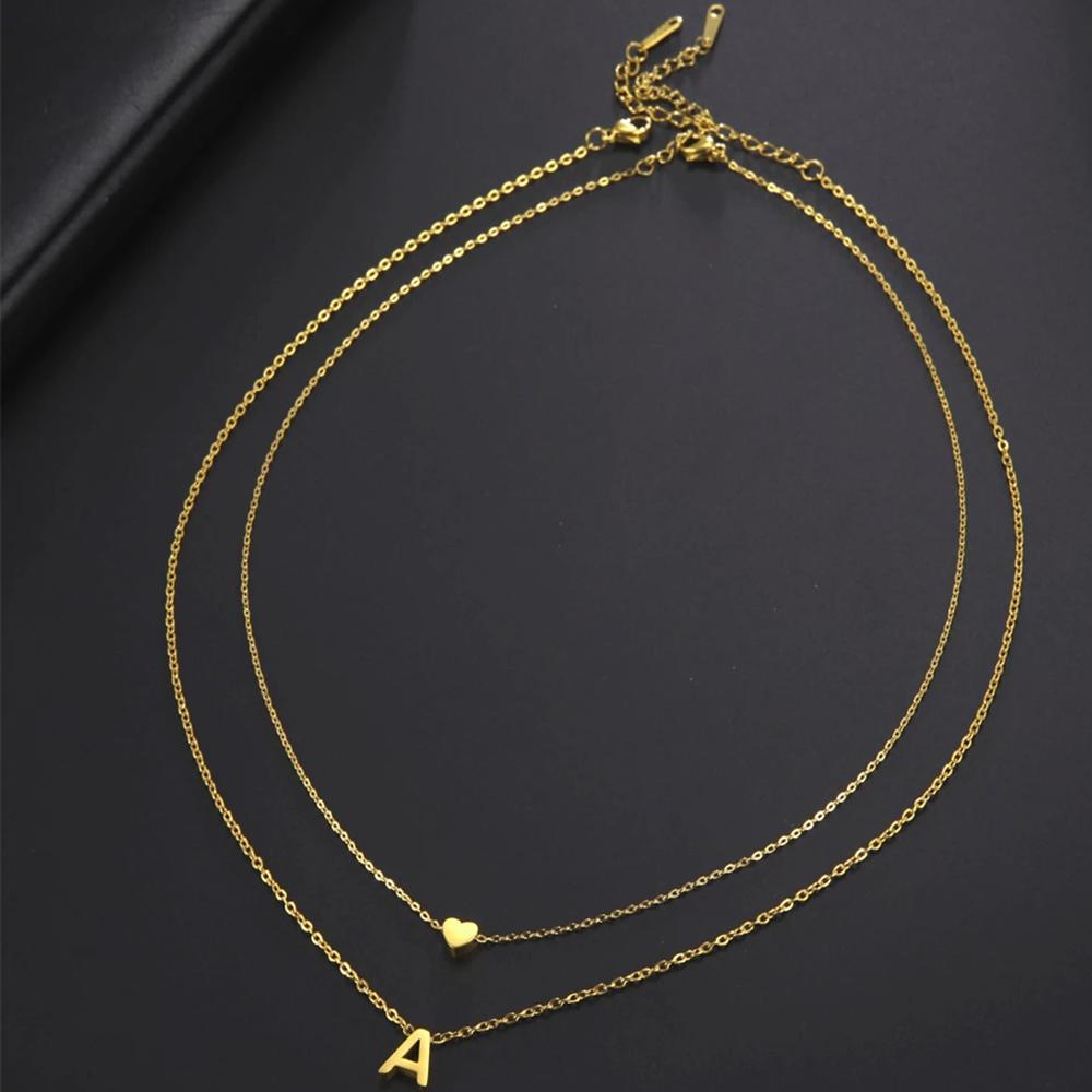 Cazador A-Z Initial Letter Heart Pendant Necklace for Women Alphabet Stainless Steel Jewelry 2026 Double Chains Birthday Gift