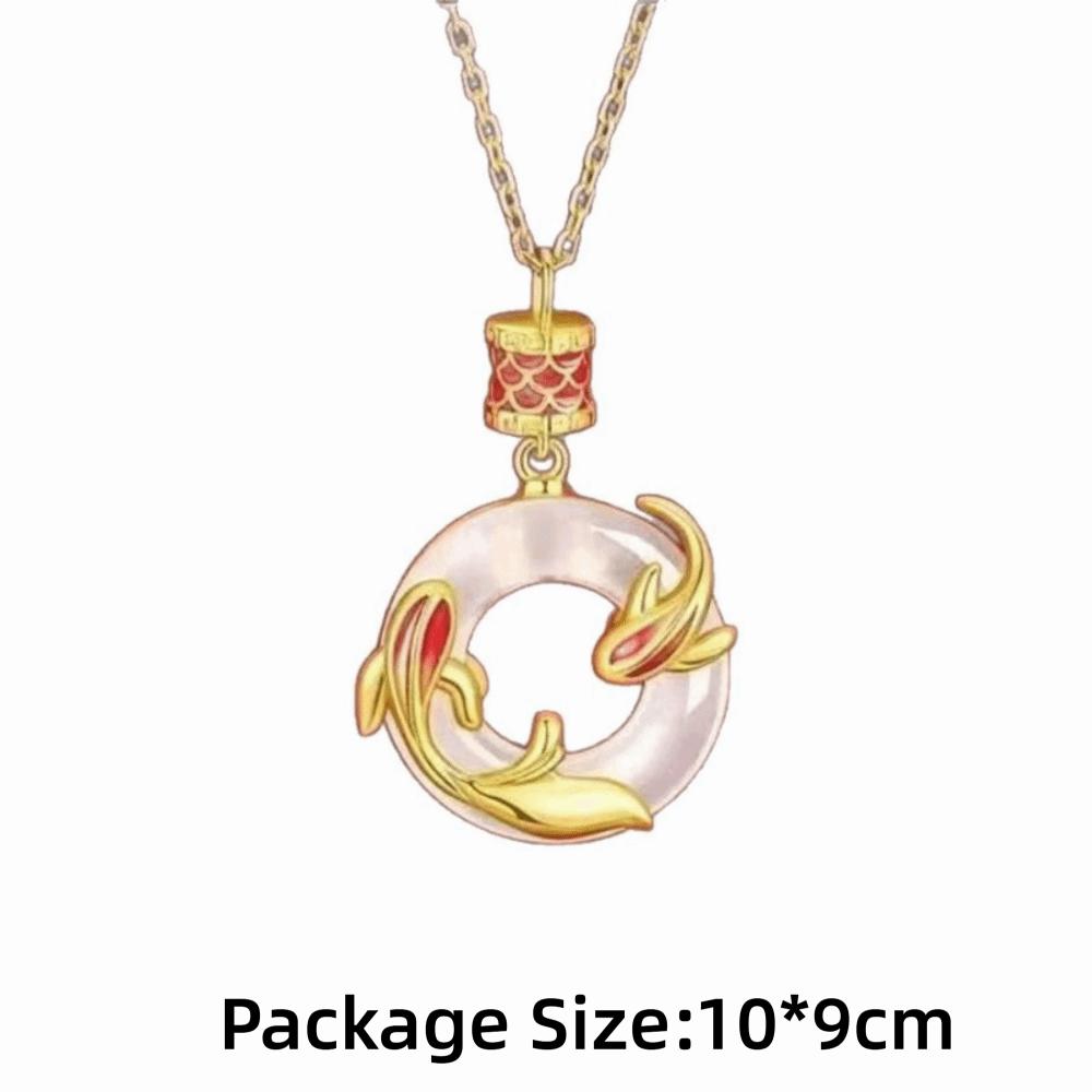 Hollow Round Koi Peace Buckle Necklace Chinese Style Lucky Pendant Gift for Women