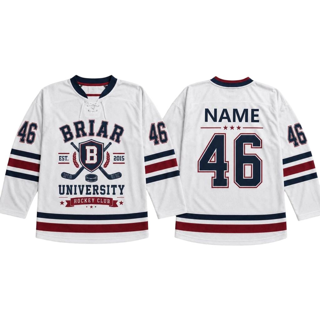 Individuelles Unisex-Eishockey-Trikot Langarm Sportbekleidung mit aufgedrucktem Universitätslogo und Nummer Athletische Passform für Teamaktivitäten