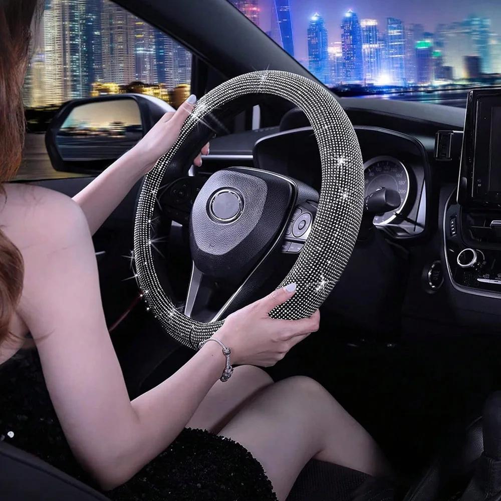 Bling Diamond Car Steering Wheel Cover Women, Rhinestone Steering Wheel Cover Girly, Bedazzled Girl Steering Wheel Cover Protect