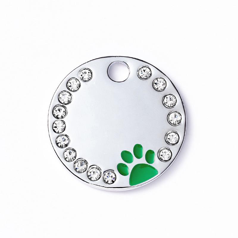 Rhinestone Solid Zinc Alloy Pet ID Tag Crystal Dog Collar Tag Colorful Paw Print Laser Engraved Pet Name Plate for Cats/Dogs