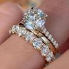 3Pcs Set Luxury Temperament Five-Claw Inlaid Crystal Zircon Ring For Women Wedding Fashion Charm Jewelry Sets Accessories