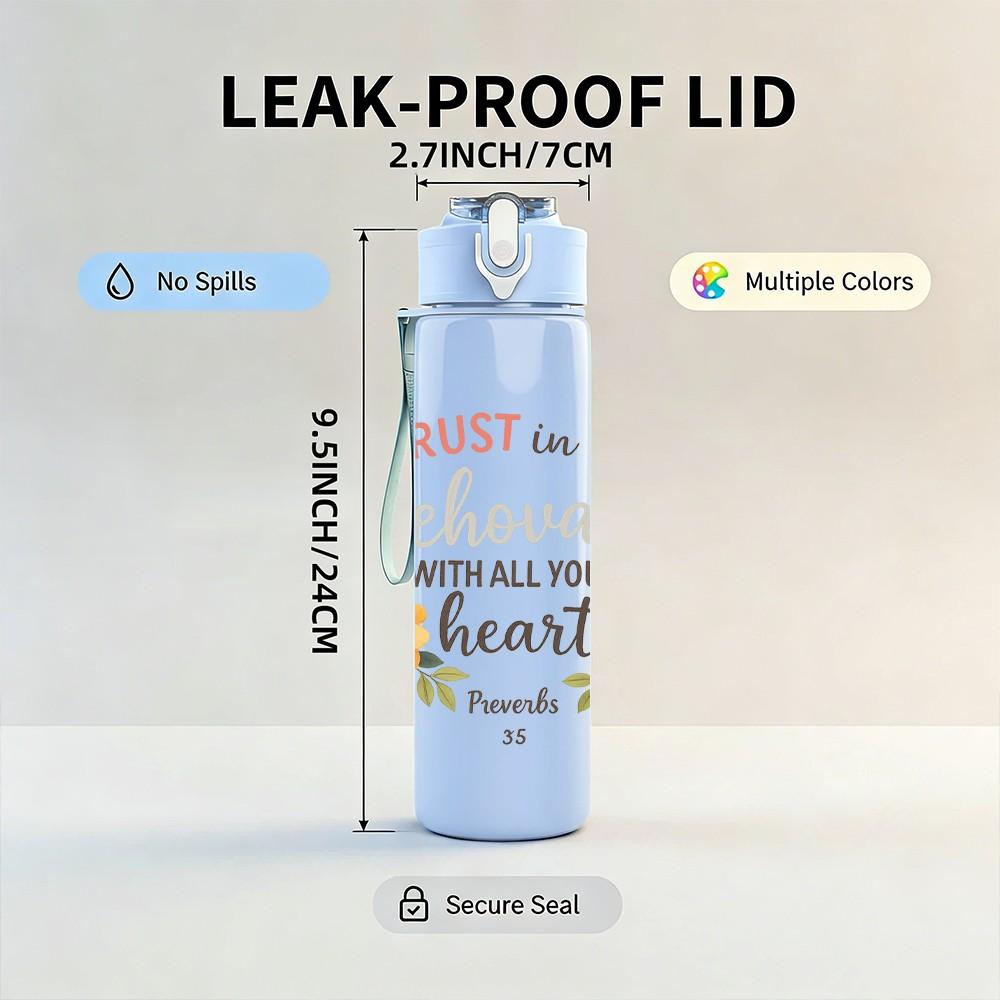 1PC Trust In Jehovah Floral Wreath 750ml Color Plastic Sports Water Bottle Leakproof Flip Straw Lid Suitable for Sports Office Home Use