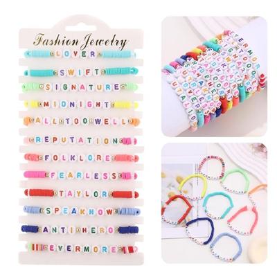 12pcs Taylors Bracelets Swiftie Jewelry Stretch Beaded Friendship Bracelets Bohemian Letter Clay Beads Wristband Jewelry