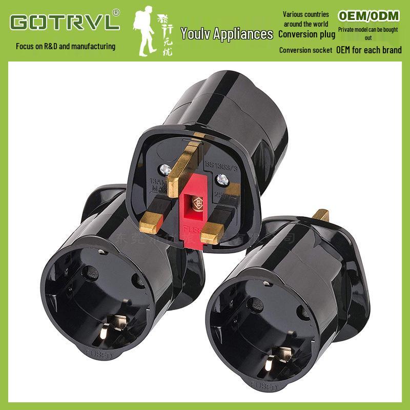 European To UK Plug Adapter 1310: Grounded Plug with Fuse for EU To British Conversion