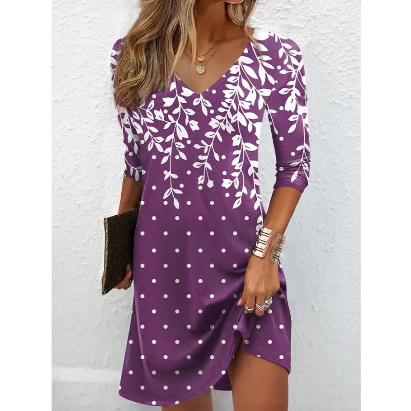 QICED Fashion Autumn Winter Long Sleeve V-Neck Casual Dresses
