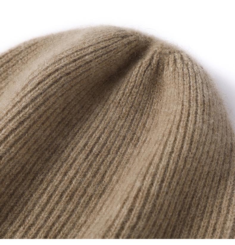 Unisex 100% Cashmere Color Block Knit Hat with Ear Protection