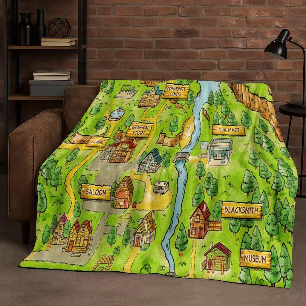 3D Retro Stardew Valley Farm Map Pixel Game Flannel Blanket,Ultra Soft Warm Plush Throw for Home Bedroom Bed Sofa Cover Kid Gift