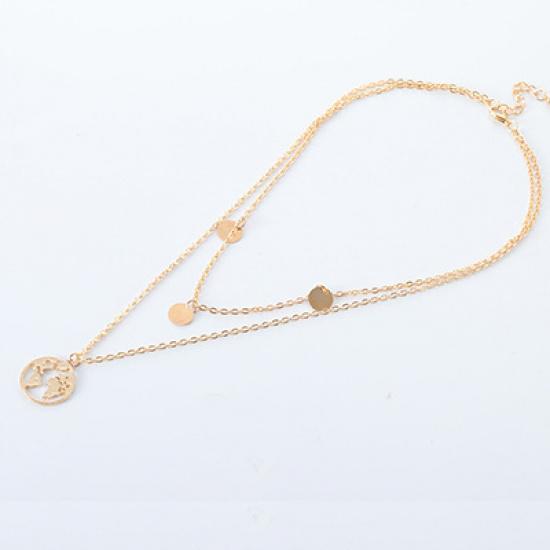 C172 Personality Street Style Round Disc Map Trendy Fashion Double Layer Necklace Jewelry