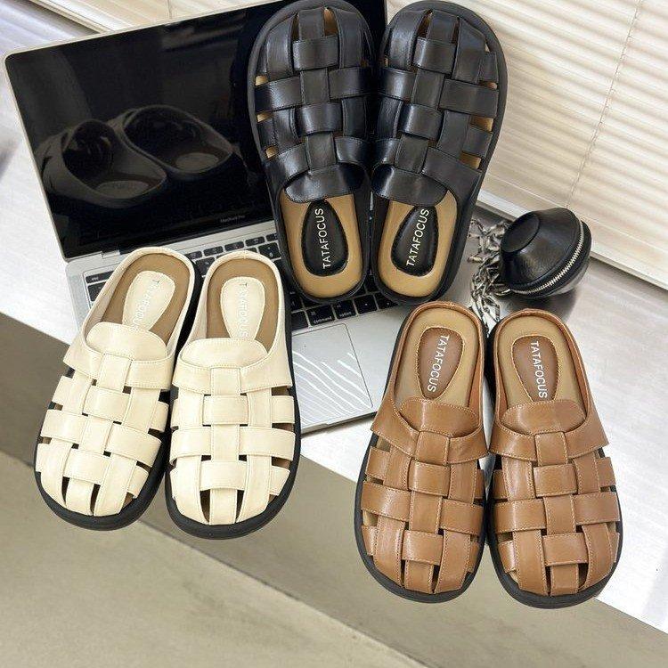 Woven pig cage shoes women's summer thick soles without heels lazy shoes new spring and autumn super fire bag head half slippers